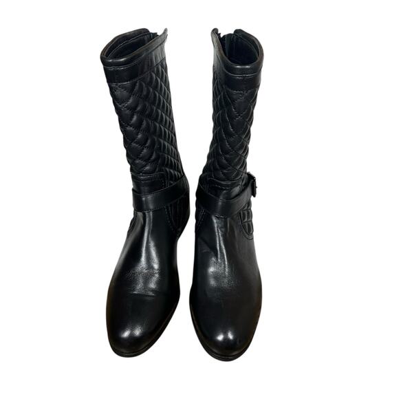 Chicos Boots Womens 10M Black Leather Quilted Mid Calf Zip Buckle Moto - Picture 6 of 11